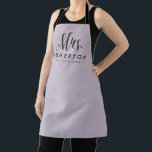 Mrs newlywed bride personalised lilac purple apron<br><div class="desc">For the newlywed,  this lavender purple and black apron features "Mrs." in an elegant and modern script along with a last name and "established" date. Makes a cute bridal shower,  wedding or bachelorette gift!</div>
