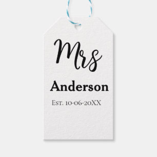 Mrs newlywed wife bride name date year est. Simple Gift Tags