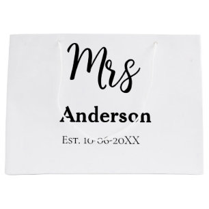 Mrs newlywed wife bride name date year est. Simple Large Gift Bag
