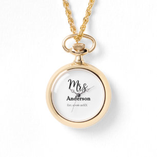 Mrs newlywed wife bride name date year est. Simple Watch