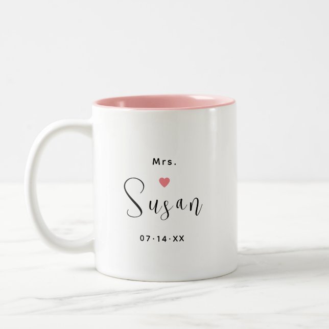 Mrs Personalised Black Script Name Wedding Two-Tone Coffee Mug (Left)