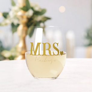 Mrs Personalised Newly Weds Stemless Wine Glass