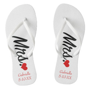 Mrs. Personalised With Name & Date  Flip Flops