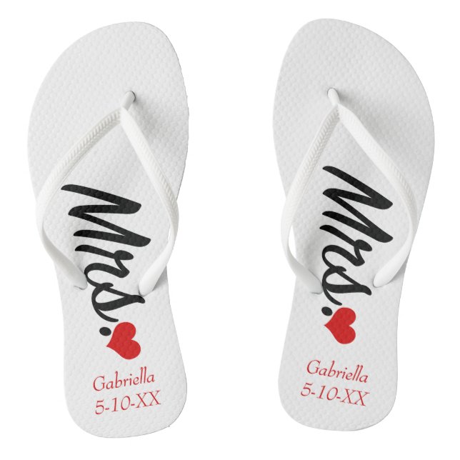 Mrs. Personalised With Name & Date  Flip Flops (Footbed)