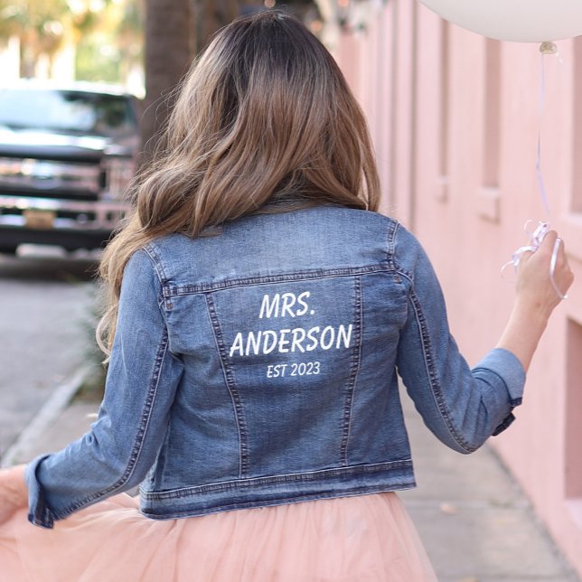 Mrs Proud Wife with Established Date Denim Jacket (Proud bride or wife celebrating her marriage)
