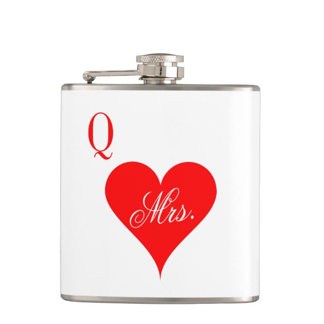 Mrs Queen of hearts wedding flask for wife (Front)
