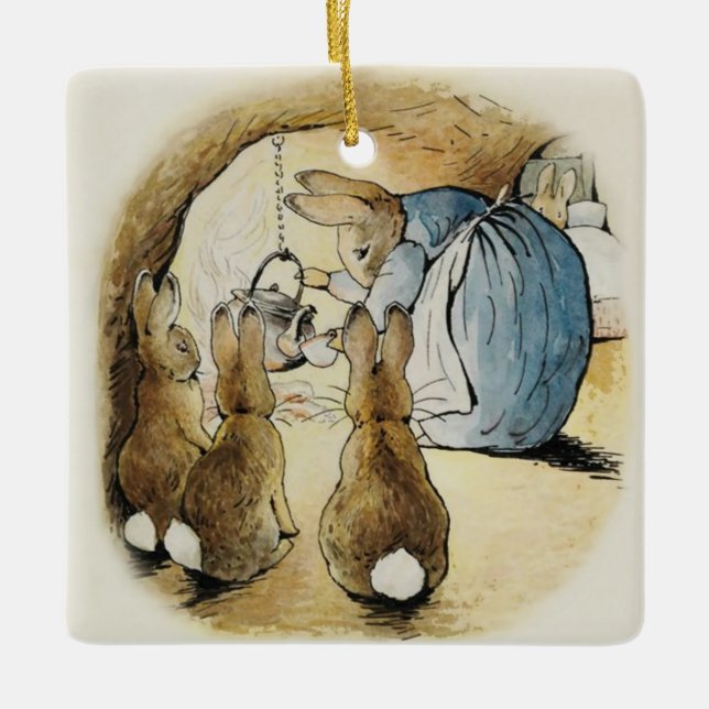 Mrs Rabbit Pours Tea by Beatrix Potter Ceramic Ornament (Front)