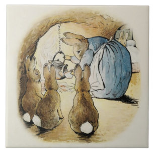 Mrs Rabbit Pours Tea by Beatrix Potter Ceramic Tile