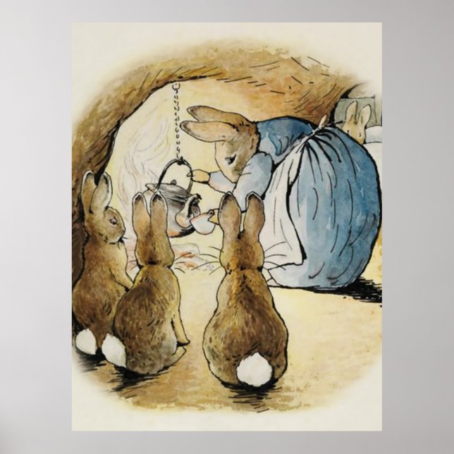 Mrs Rabbit Pours Tea by Beatrix Potter Poster (Front)