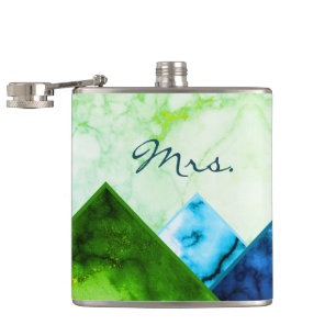 Mrs. Rainbow Marble Mountains Colour Block Custom Hip Flask