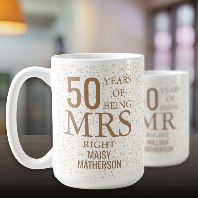 Mrs Right Fun 50th Wedding Anniversary Gold Hearts Coffee Mug (Mrs Right Fun 50th Wedding Anniversary Gold Hearts Coffee Mug)