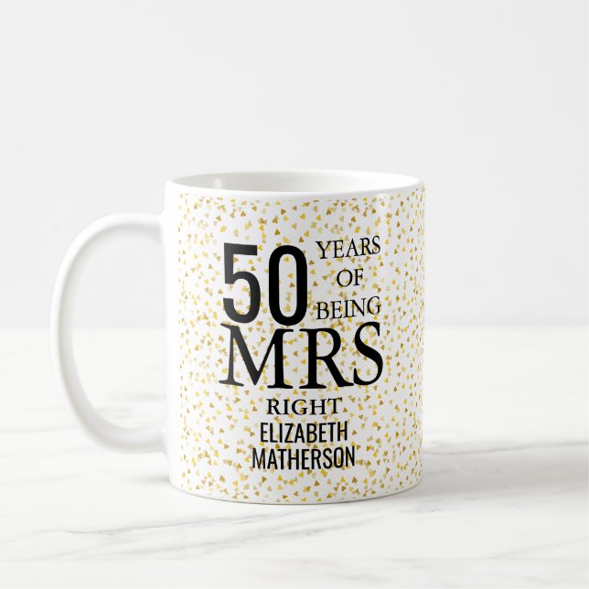 Mrs Right Fun Golden 50th Anniversary Coffee Mug (Left)