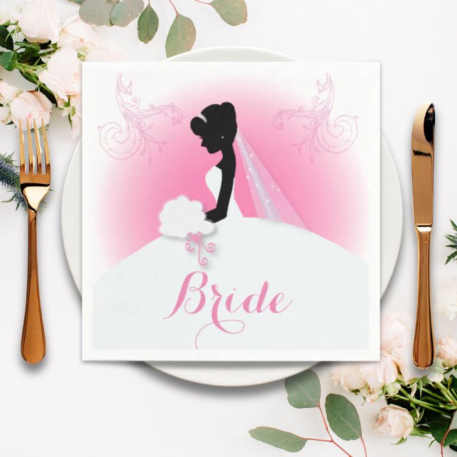 Mrs Right Pink bride silhouette Bridal Shower Napkin (Mrs Right Pink bride silhouette Bridal Shower Napkins)