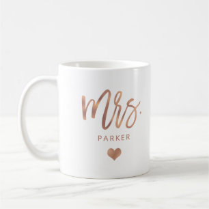 Mrs.   Rose Gold Script with Heart Coffee Mug