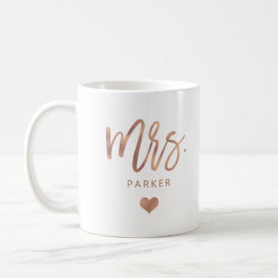 Mrs.   Rose Gold Script with Heart Coffee Mug