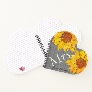  Mrs. Rustic Wood Grey Yellow Sunflower  Notebook