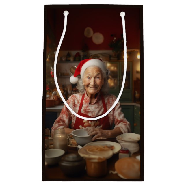 Mrs Santa Baking Cake Small Gift Bag (Front)