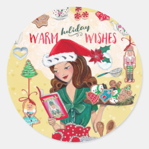 Mrs Santa Chirstmas Nutcracker Cookies Kitchen Classic Round Sticker