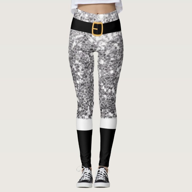 Mrs. Santa Claus Silver glitter Leggings (Front)