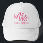 Mrs. Script Personalised Trucker Hat<br><div class="desc">Show off your new last name with this pretty hat featuring a modern brush script in hot pink.</div>