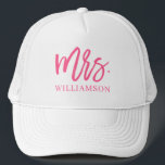 Mrs. Script Personalised Trucker Hat<br><div class="desc">Show off your new last name with this pretty hat featuring a modern brush script in hot pink.</div>