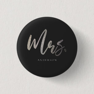Mrs. Wedding Silver Glitter Handwritting Custom 3 Cm Round Badge