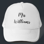 Mrs. White Hat<br><div class="desc">This super cute white sports hat is accented with Mrs. and your new last name,  making it perfect for the newlywed on her honeymoon.</div>