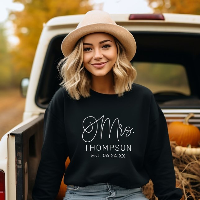 Mrs White Modern Script Custom Wedding Newlywed Sweatshirt (Creator Uploaded)