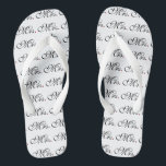 Mrs. Wife Bride His Hers Newly Weds Thongs<br><div class="desc">Mr. and Mrs. Husband Wife His Hers Newly Weds on a custom set of flip flops to wear or to share. Embroidery designs you can easily personalise are available in a selection of popular colour options. Use the "Ask this Designer" link to contact us with your special design requests or...</div>