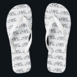 Mrs. Wife Bride His Hers Newly Weds Thongs<br><div class="desc">Mr. and Mrs. Husband Wife His Hers Newly Weds on a custom set of flip flops to wear or to share. Embroidery designs you can easily personalise are available in a selection of popular colour options. Use the "Ask this Designer" link to contact us with your special design requests or...</div>