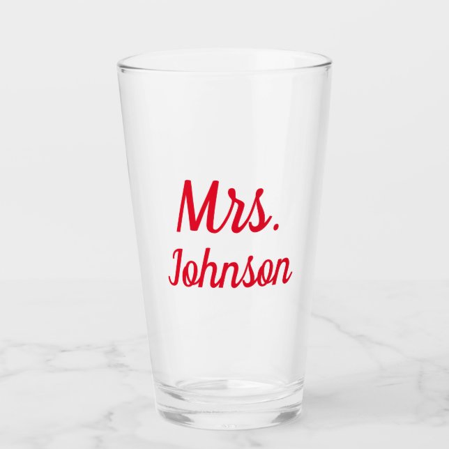 Mrs Wife Couple Monogram Red Bold Name Gift Glass (Front)