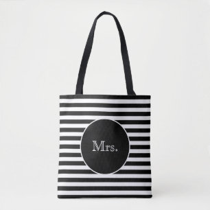 Mrs. with Black & White Stripes Tote Bag