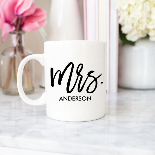 Mrs. with Name Modern Script Personalized Coffee Mug (Creator Uploaded)