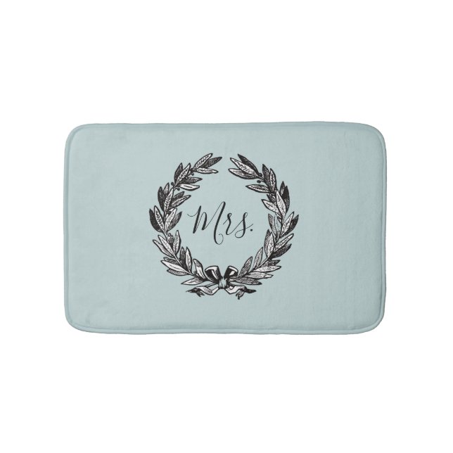 Mrs Wreath Turquoise Bath Mat (Front)