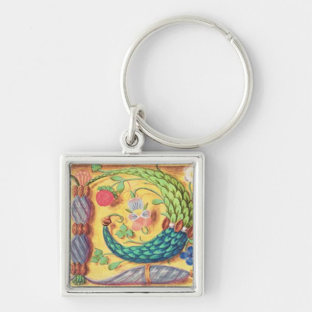 Ms 134 Illuminated letter `P' decorated with flowe Key Ring (Front)