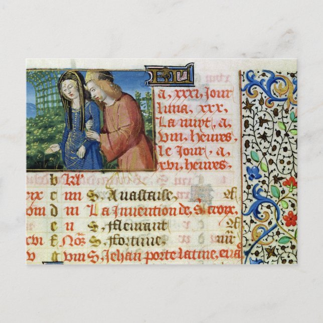 Ms 134 May: Courting Couple, from a Book of Hours Postcard (Front)