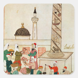 Ms 1671 A Bazaar in Istanbul, c.1580 Square Sticker