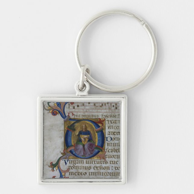 Ms 531 f.169v Historiated initial 'D' depicting Ki Key Ring (Front)