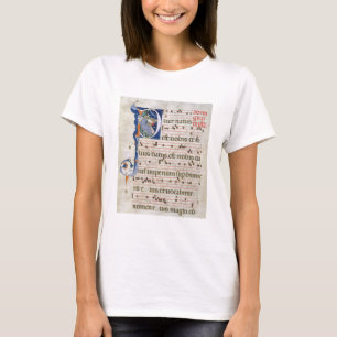 Ms 561 Page with historiated initial 'P' depicting T-Shirt