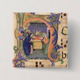 Ms 571 f.6r Historiated initial 'H' depicting the 15 Cm Square Badge