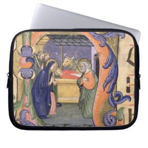 Ms 571 f.6r Historiated initial 'H' depicting the Laptop Sleeve