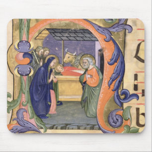 Ms 571 f.6r Historiated initial 'H' depicting the Mouse Pad