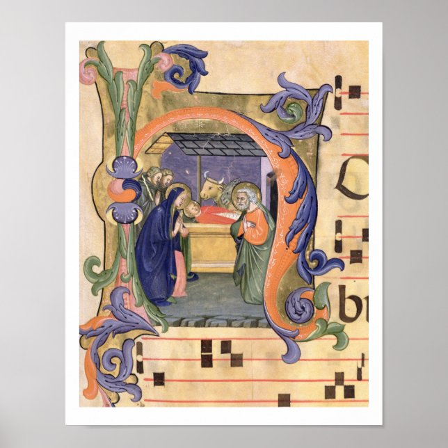 Ms 571 f.6r Historiated initial 'H' depicting the Poster (Front)