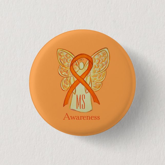 MS Awareness Ribbon Orange Angel Custom Buttons (Front)