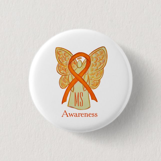 MS Awareness Ribbon Orange Angel Custom Buttons (Front)