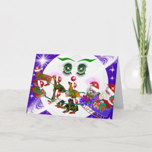 Ms. Christmas Moon Santa & Weenie Dogs Card