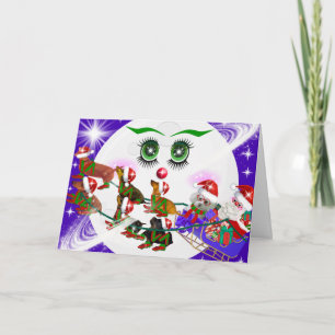 Ms. Christmas Moon Santa & Weenie Dogs Card