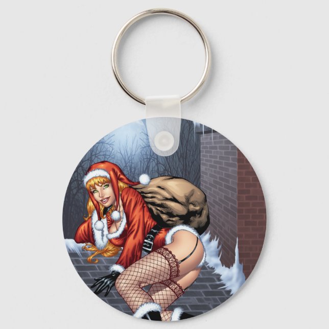 Ms Claus On The Rooftop Delivering Santas Presents Key Ring (Front)