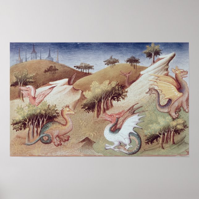 Ms Fr 2810 f.55v Dragons and other beasts Poster (Front)