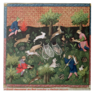 Ms Fr 616 fol.92 Hunting hares, from the Livre de Ceramic Tile